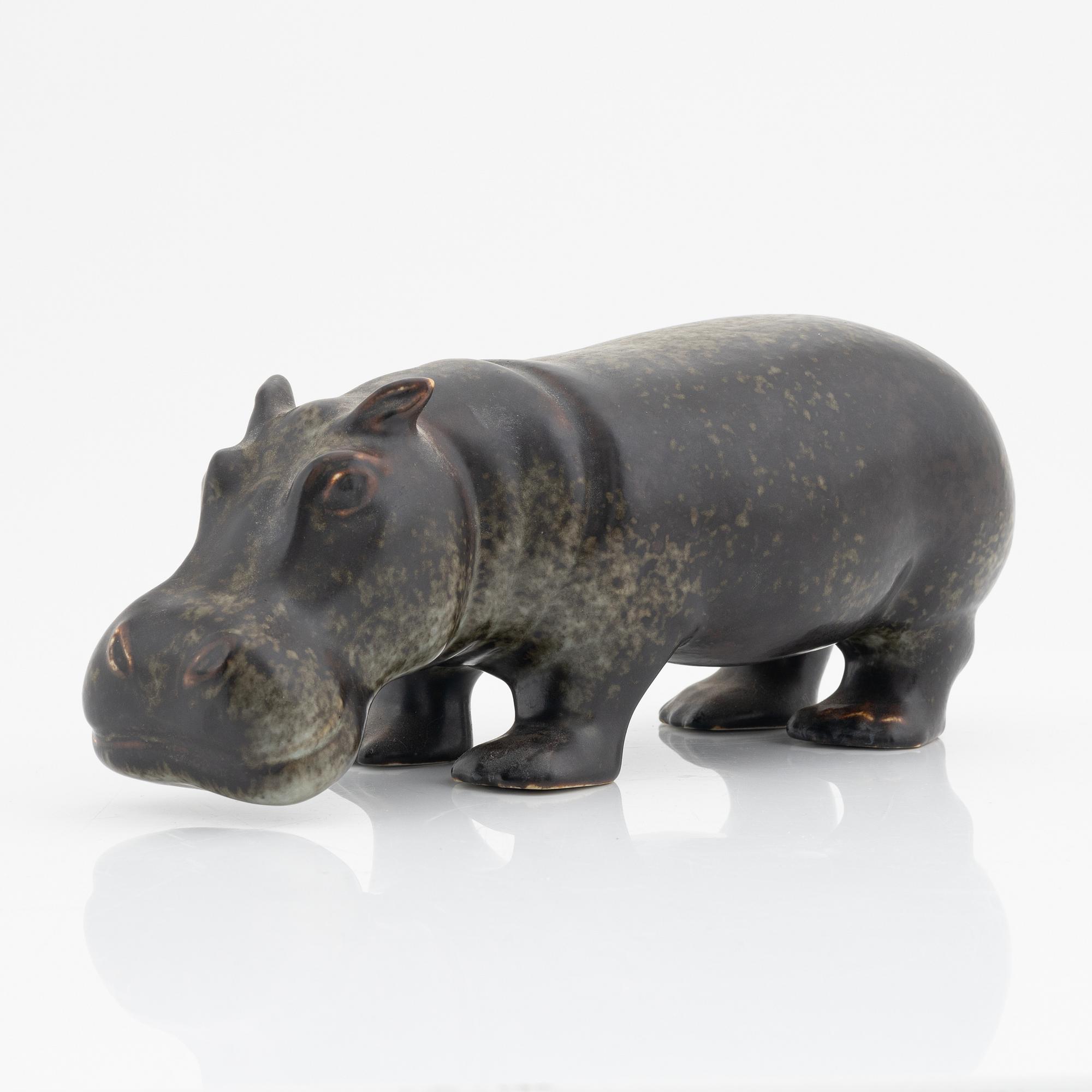 Gunnar Nylund, a stoneware sculpture of a hippo, Rörstrand.