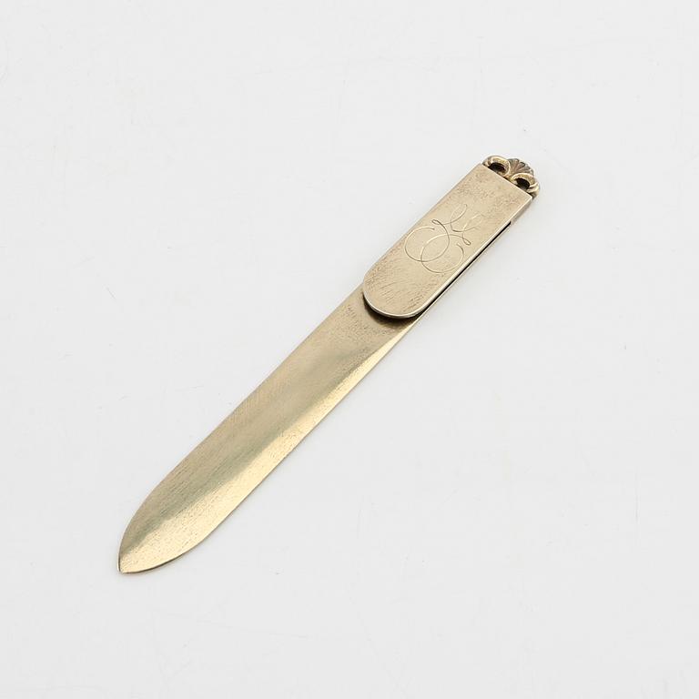 Wiwen Nilsson, brevkniv förgyllt sterling silver, Lund 1947.