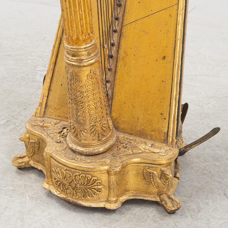 A pedal harp by Jacob & James Erat, London, No 1610, probably made between 1825-1830.