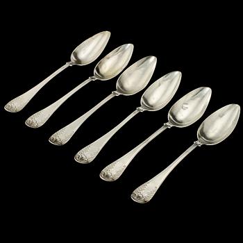 MATSKEDAR, 6 st, silver, Anders M. Bäck, Alingsås, 1850. Vikt 342 g.