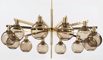 Hans-Agne Jakobsson, a brass twelve-light ceiling lamp, Markaryd, Sweden 1960's-70's, model T548/12.