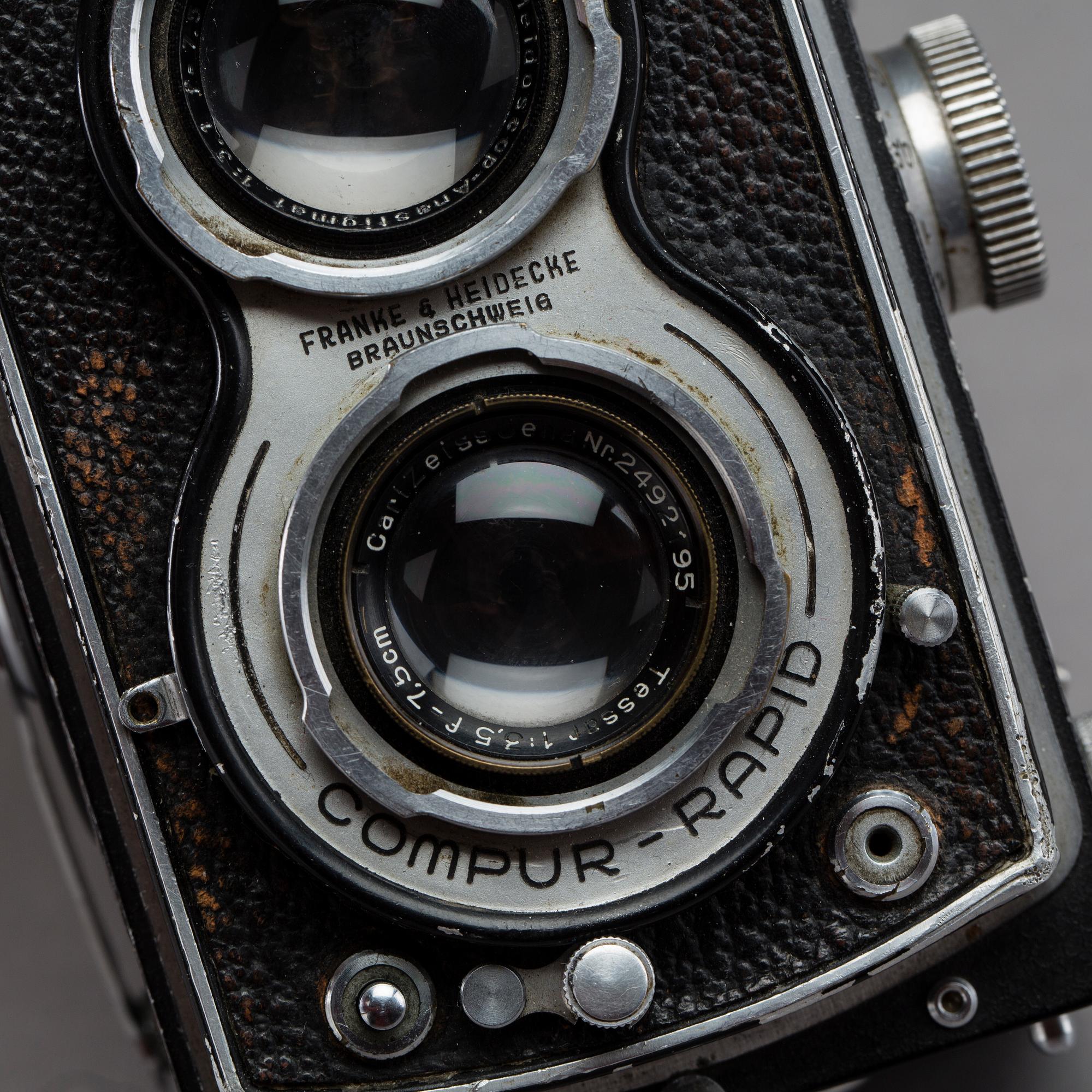 SPEGELREFLEXKAMERA, Rolleiflex compur rapid, nr 884758, Franke & Heidecke, Tyskland. 1900-talets mitt.