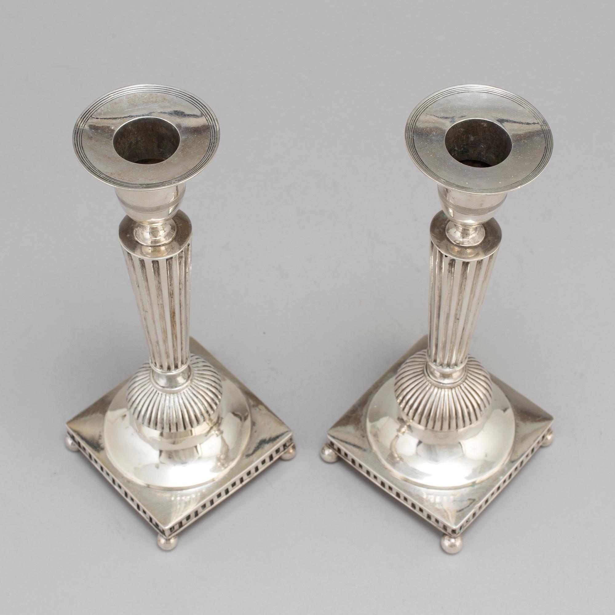 Petter Adolf Sjöberg, ljusstakar, ett par, silver, Stockholm 1813. Sengustavianska.