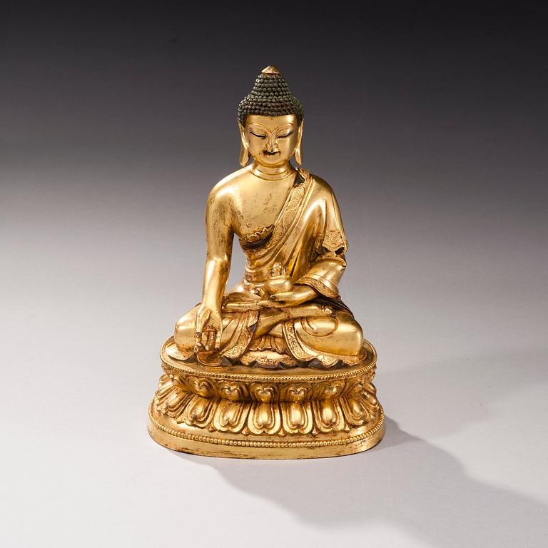 SKULPTUR, brännförgylld brons, Kina/Tibet 1900-talets senare hälft.