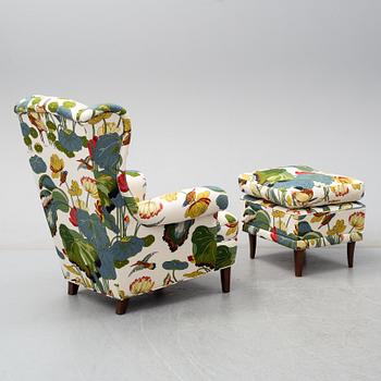 A wing-chair and ottoman from AB O.H. Sjögren, Tranås, 21st Century.