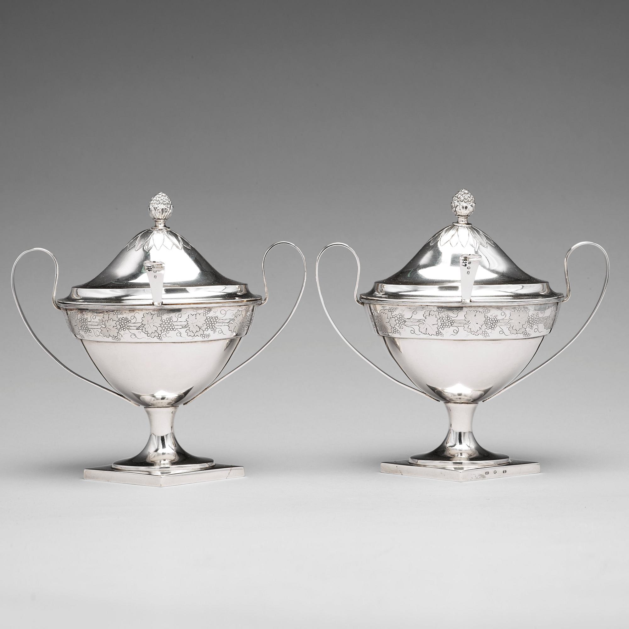 A pair of Baltic sugar-bowls and spoons, mark of Johann Gottfried Möring, Reval (1790-1818 (1820)).