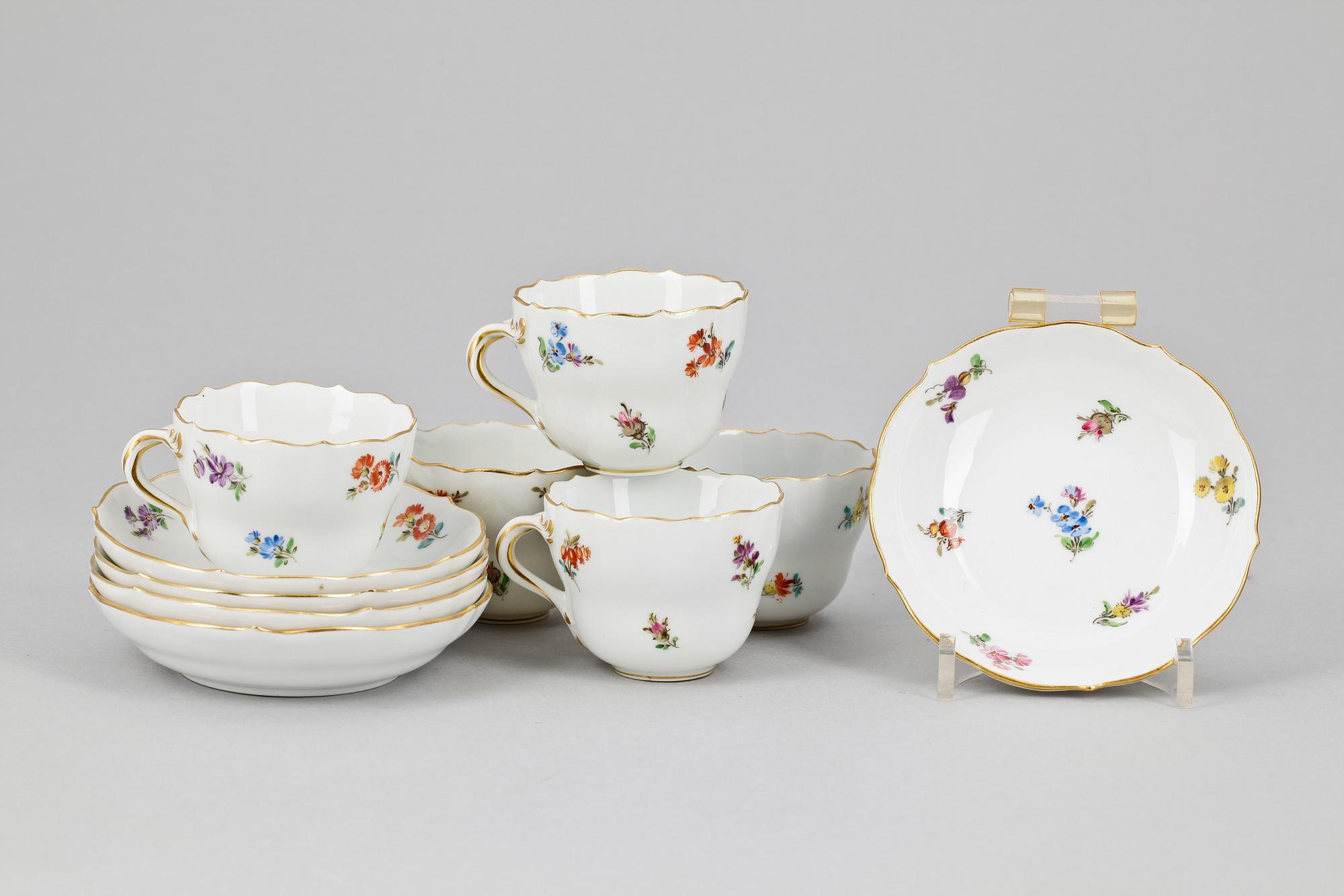 MOCCAKOPPAR med FAT, 5 delar, Meissen, 1900-talets första hälft.