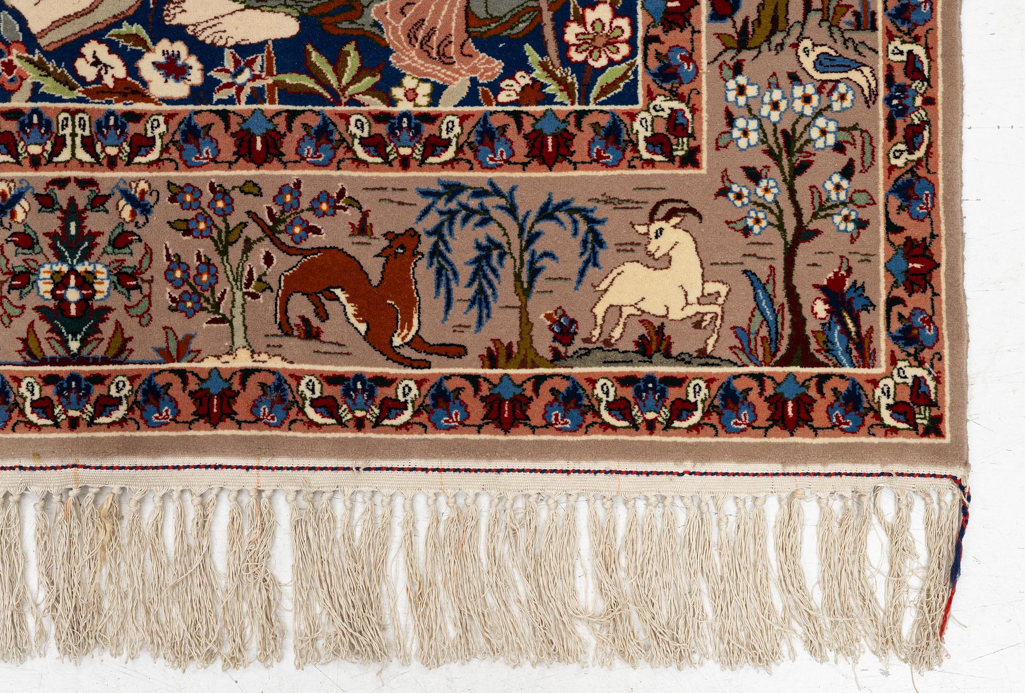 Carpet, Isfahan, figural, approx. 160 x 105 cm.