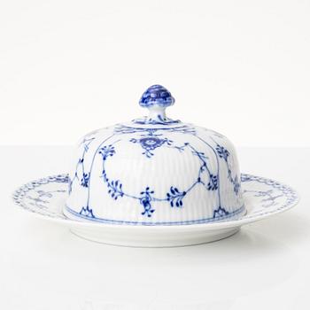 Royal Copenhagen, A 'blue fluted half lace' porcelain butter dish with stand, 1960s.