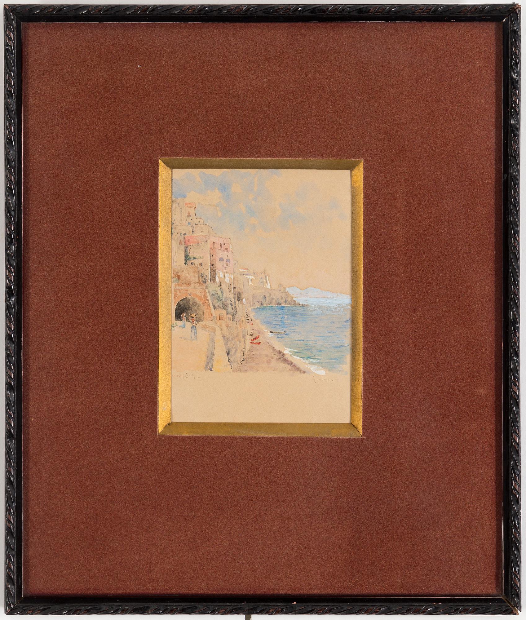 UNKNOWN ARTIST, 19/20th C. Watercolour with heightening white, indistinctly signed and dated Amalfi -91 (?).