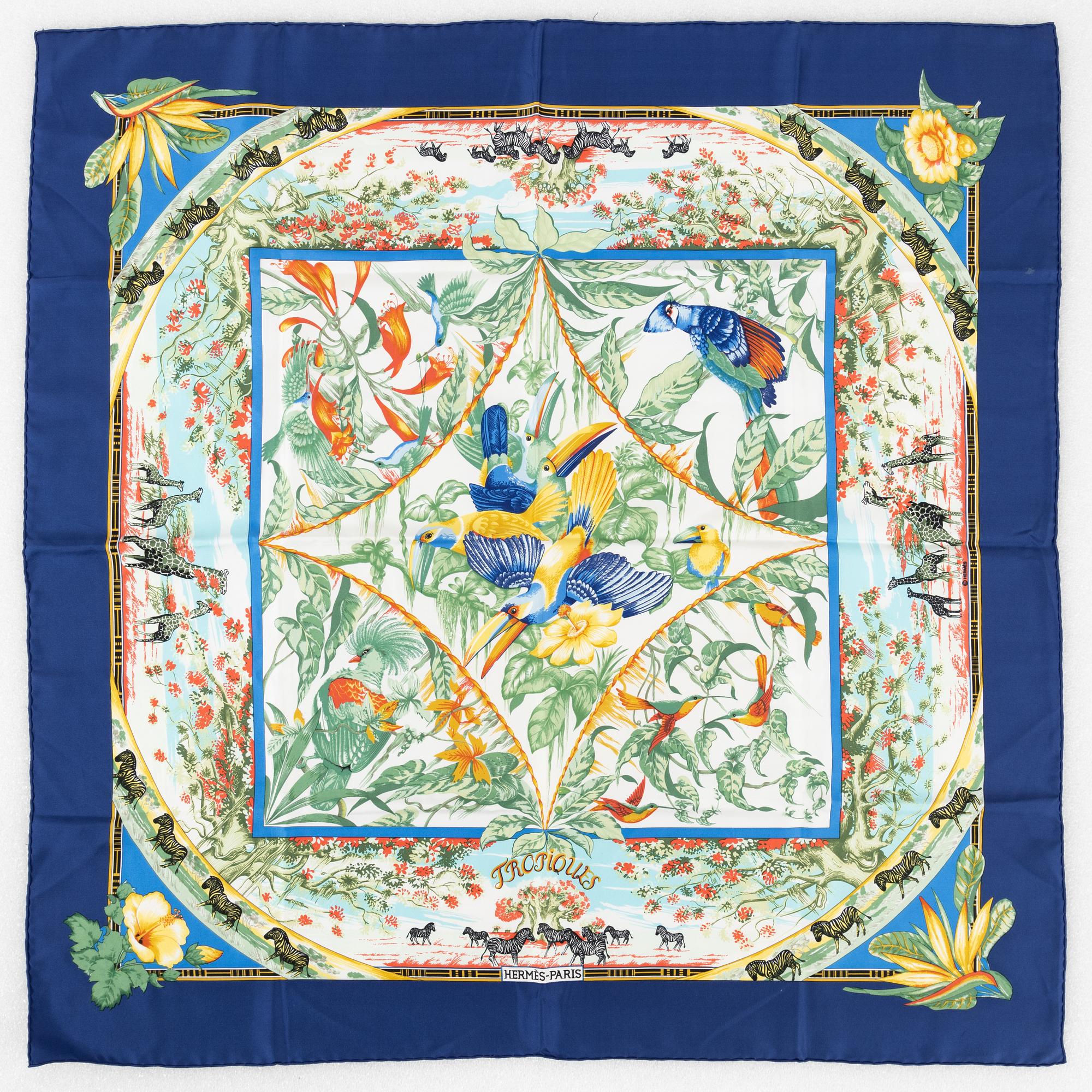 Hermès, a 'Tropiques' twill silk scarf.