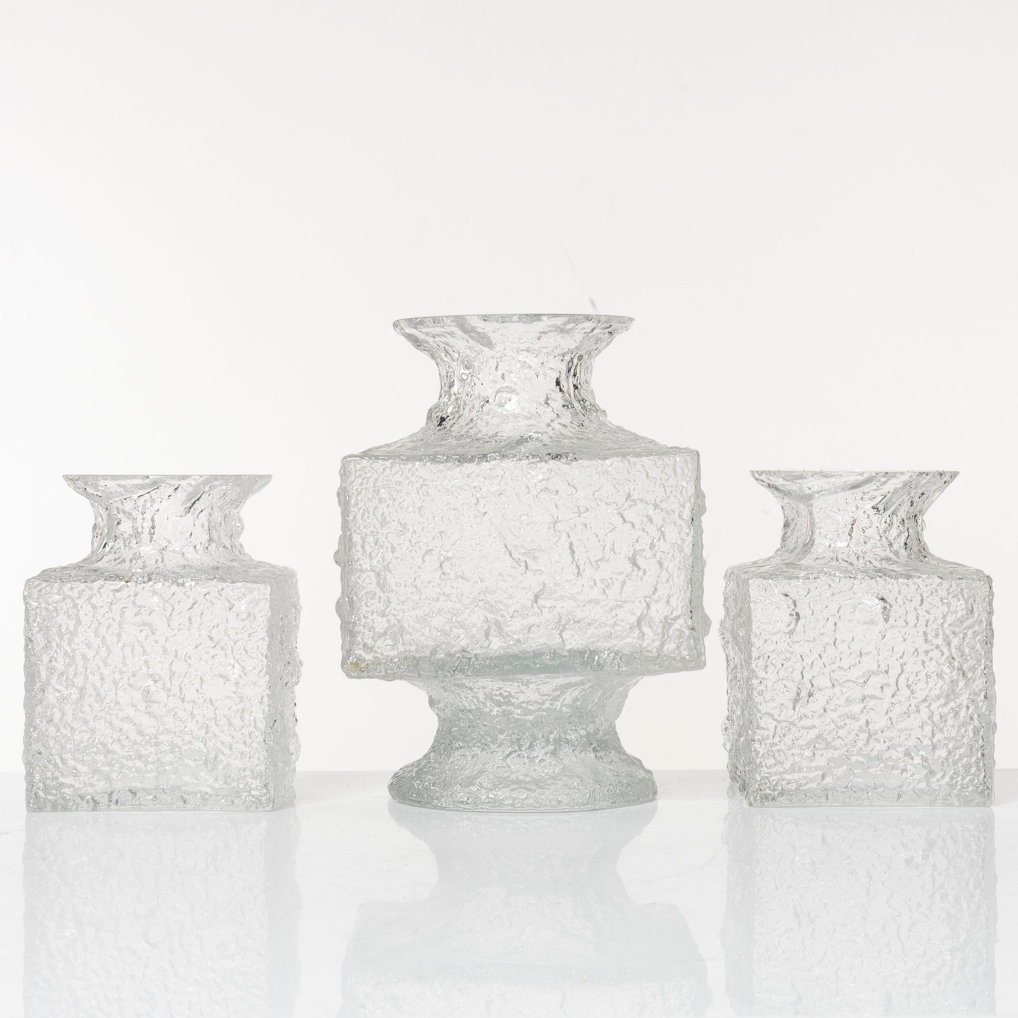 Timo Sarpaneva, a set of 3 vases and 3 candlesticks, Iittala, Finland.