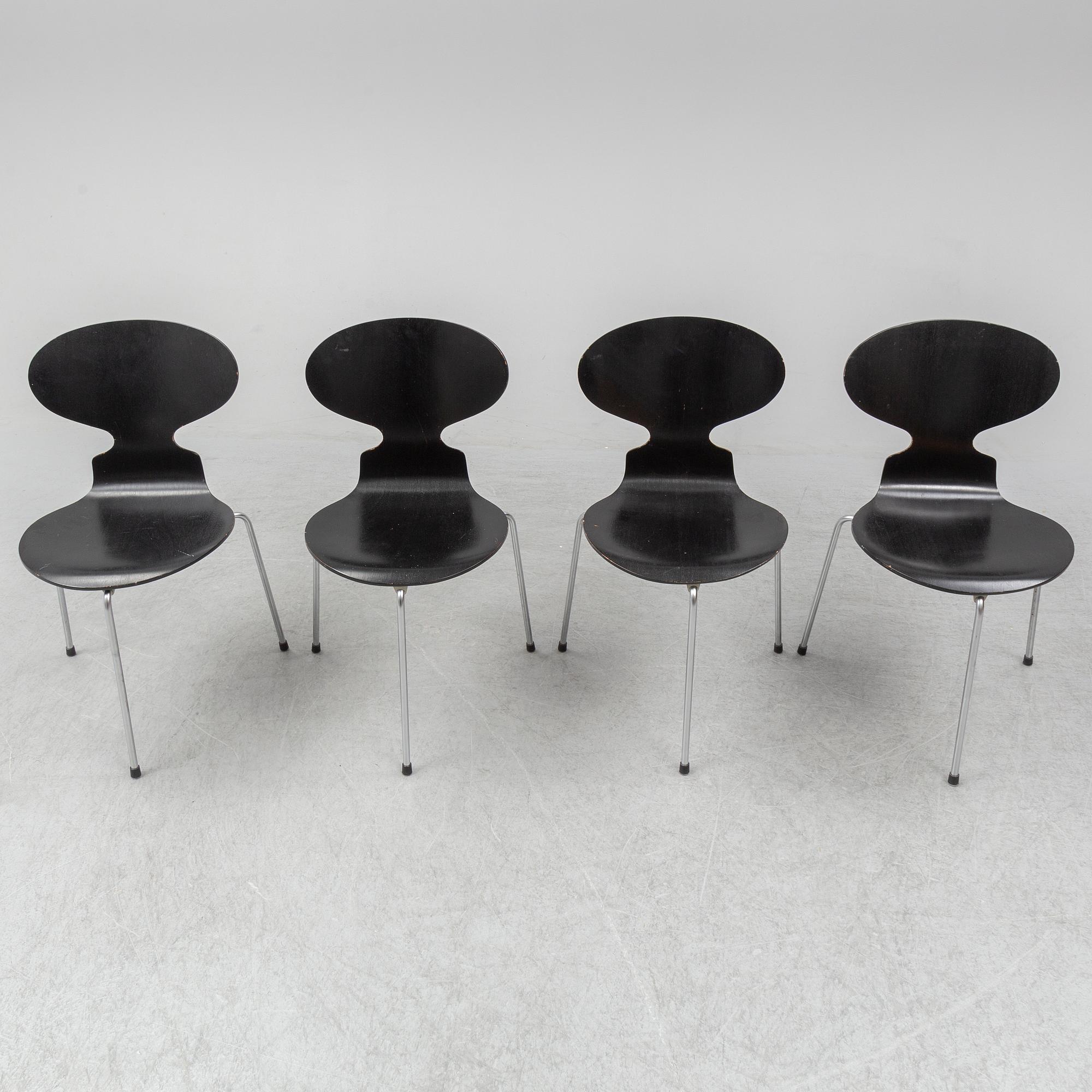 ARNE JACOBSEN, stolar, 4 st, "Myran", Fritz Hansen, Danmark, 1971.