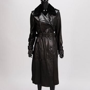 Hugo Boss Ladies Black Leather Trenchcoat in size S.