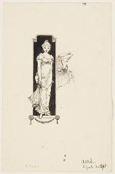 Carl Larsson, three drawings, signed C.L, Indian ink and hightening white mounted on cardboard.