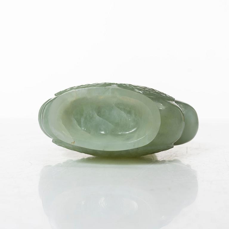 A Chinese urn with cover / censer, green stone, 20th century.