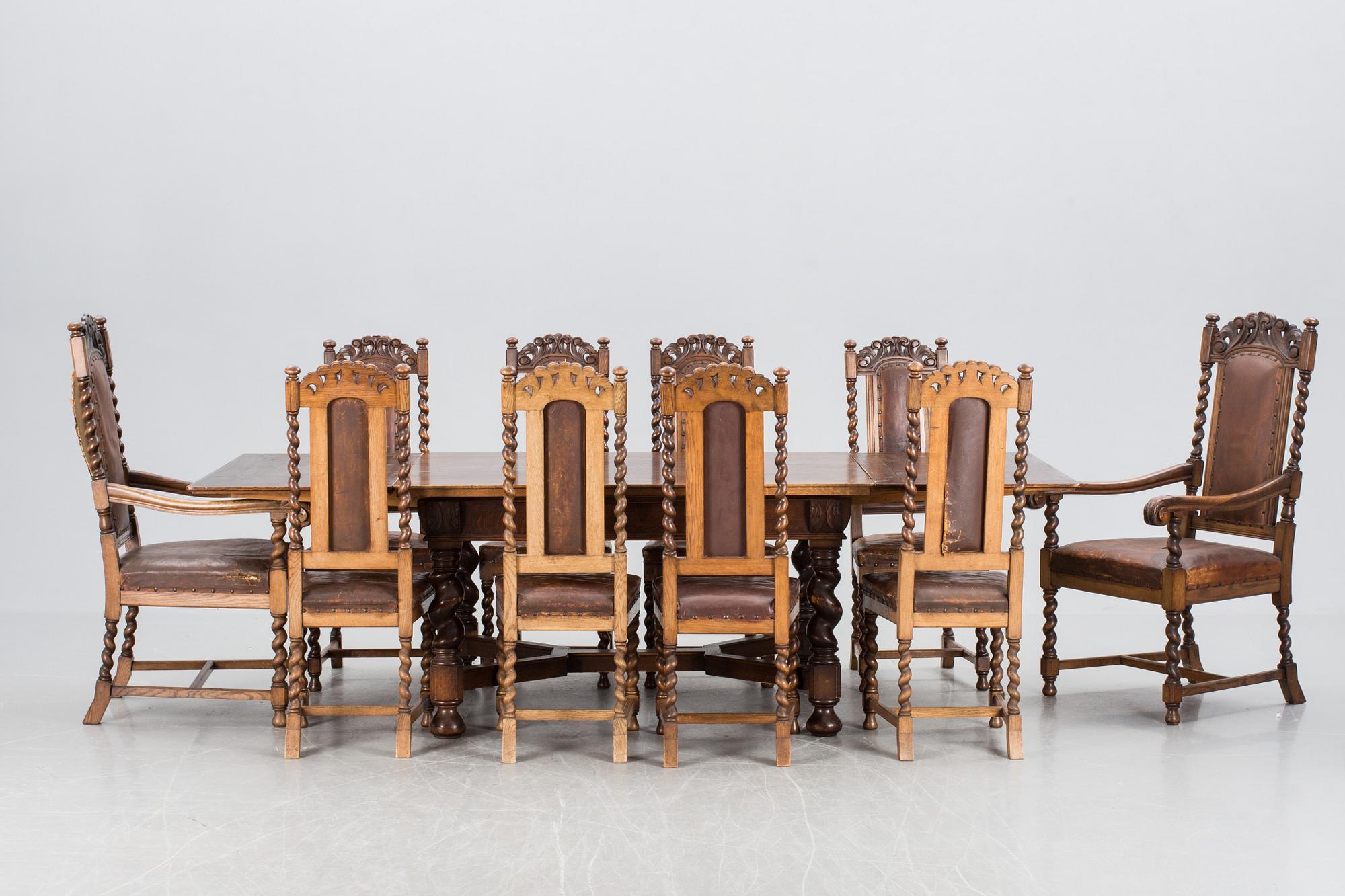 MATSALSMÖBLEMANG, barockstil, 11 delar, omkring 1900.