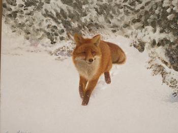 Bruno Liljefors, Winter landscape with fox.