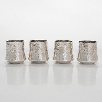 Tapio Wirkkala, four silver beakers, and a rosewood and sterling silver tray, Kultakeskus, Hämeenlinna 1973-74.