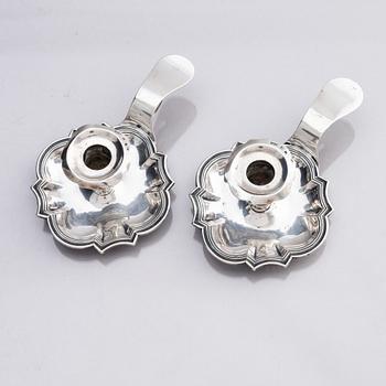 A pair of Swedish 18th century silver chamber-candlesticks, marks of Jürgen Friedrich Sickman, Stockholm 1757.