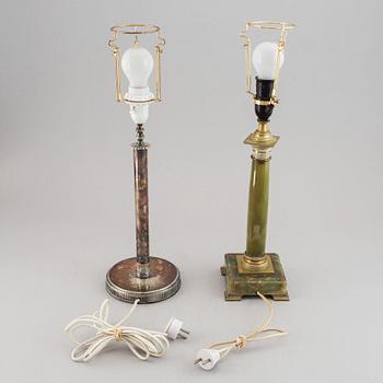 Two table lampa, onyx and plate, 20th century.
