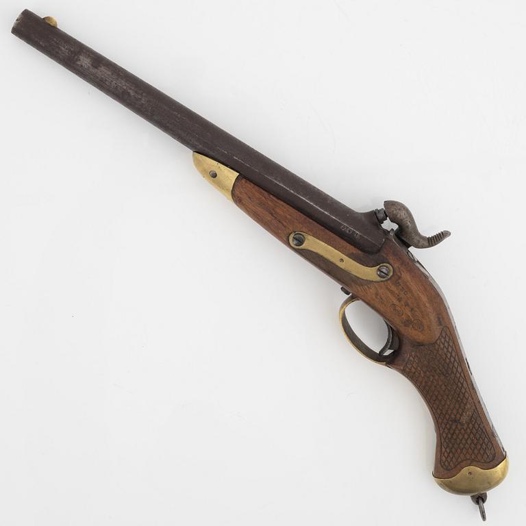 A Swedish rifled percussion pistol 1850 pattern.