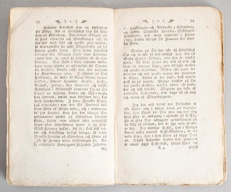 BOK: Charpentier Cossignys Resa till China i öfwersättning af Pehr Olof Gravander, tryckt 1803.