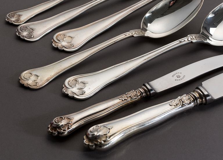 BESTICK, uppsättning för 12 personer, 112 delar, silver. Total vikt inkl stålblad ca 5480 g.