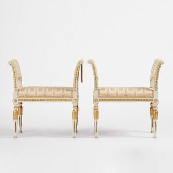 A pair of late Gustavian stools, Stockholm, late 18th century.