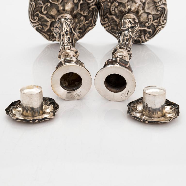 A pair of mid 19th-century silver candlesticks, maker's mark of Roland Mellin, Helsinki 1851.