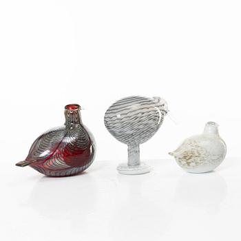 Oiva Toikka, three glass birds, Nuutajärvi, Iittala, Fialand.