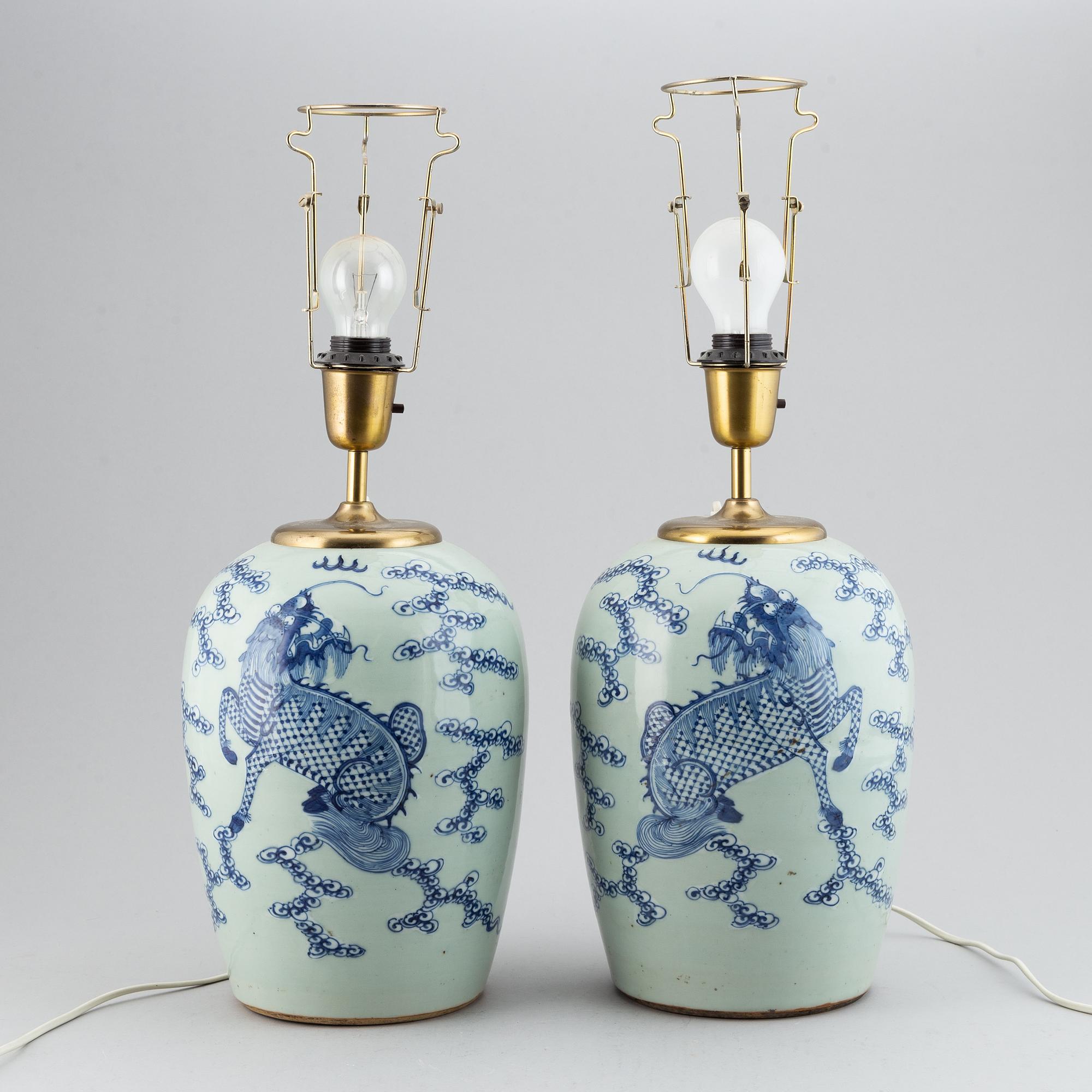 A pair table lamps/vases, late Qing/early 20th Century.