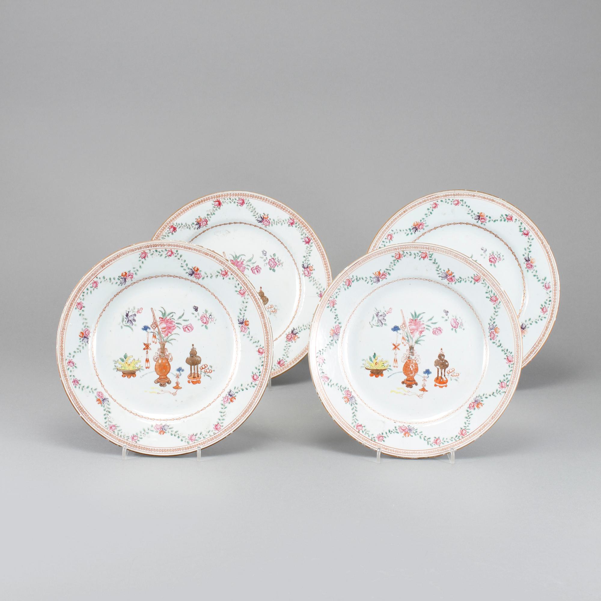 TALLRIKAR, 4 st, porslin, Kina, 1700-tal.
