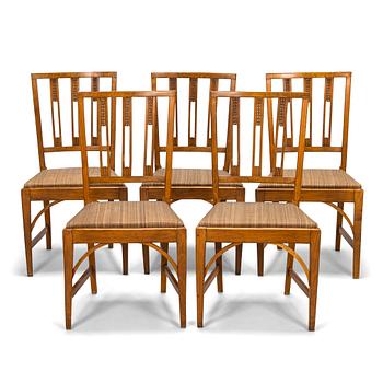 Five beech chairs, Louis XVI, Denmark, circa 1800.