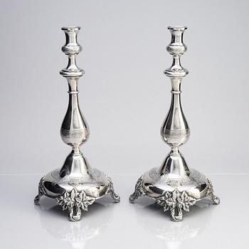 A pair of Swedish 19th century silver candelabra, marks of Gustaf Theodor Folcker, Stockholm 1871.