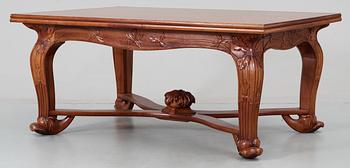 A Karl Tirén Art Noveau mahogany dining room set of furniture, comprising 15 pcs,by A.B Naeslunds Möbelfabrik.