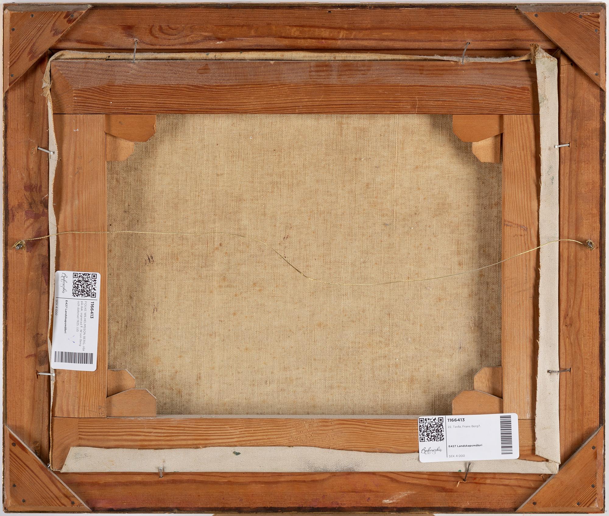 FOLKE WILHELMSSON BERG, olja på duk, signerad F. W:son Berg och daterad 1925.