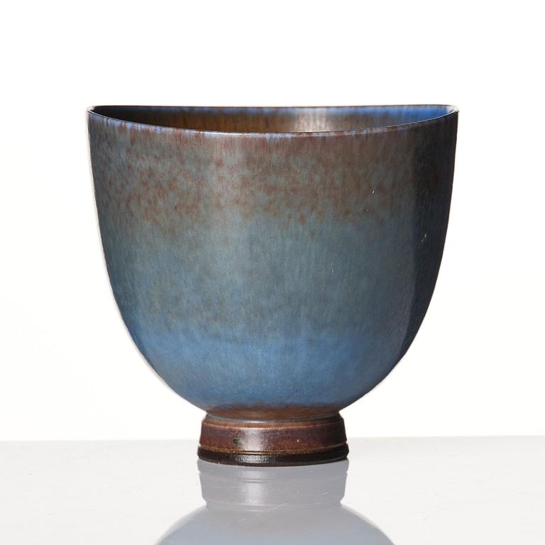 Berndt Friberg, a set of two stoneware vases and a bowl with rabbit's fur glazes, Gustavsberg Studio, Sweden, dated 1944-45, 1956, 1958.