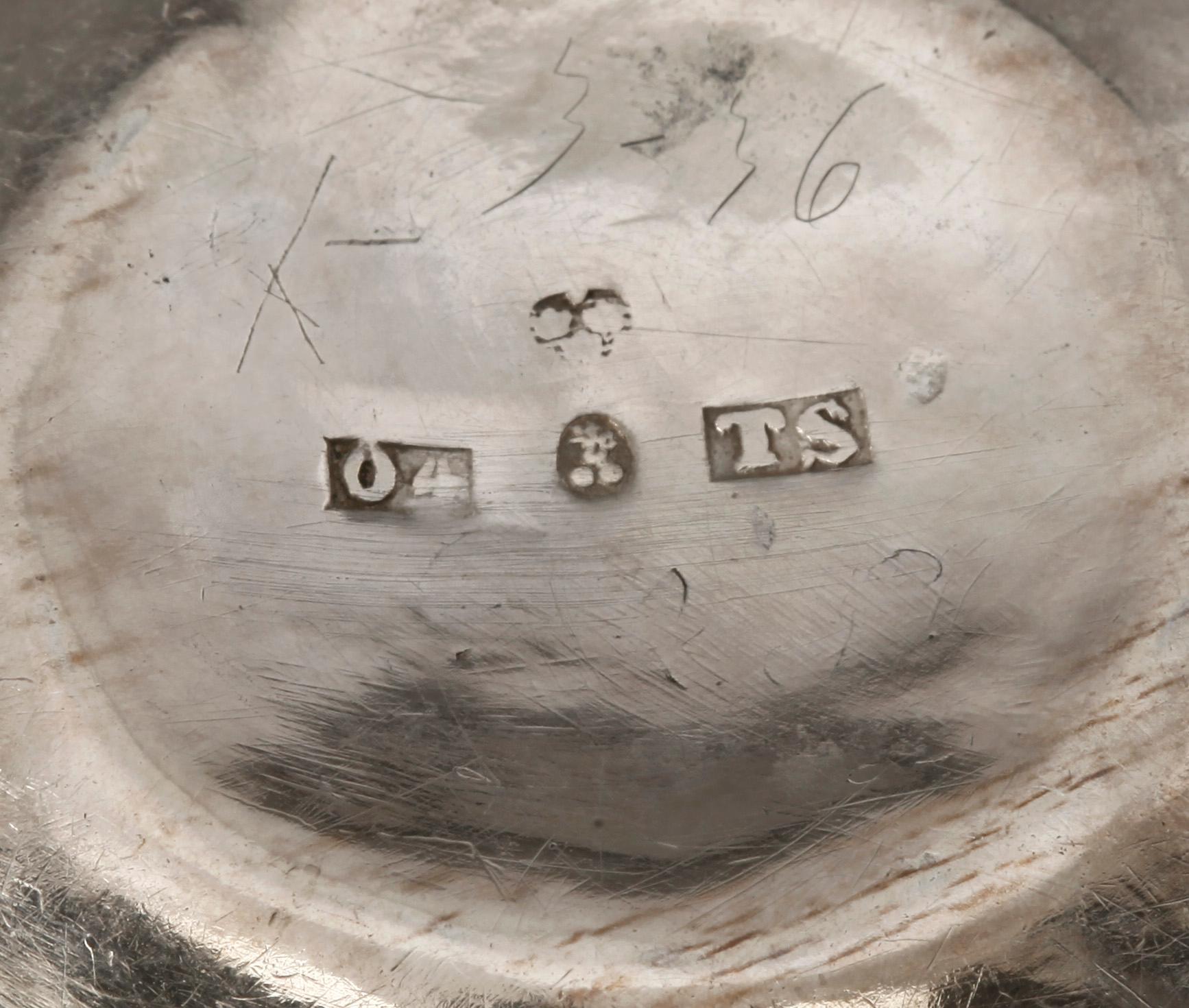 TUMLARE, 2 st, silver, ostämplad resp Tobias Sohlberg, Falun 1844. Totalvikt ca 38 gram.