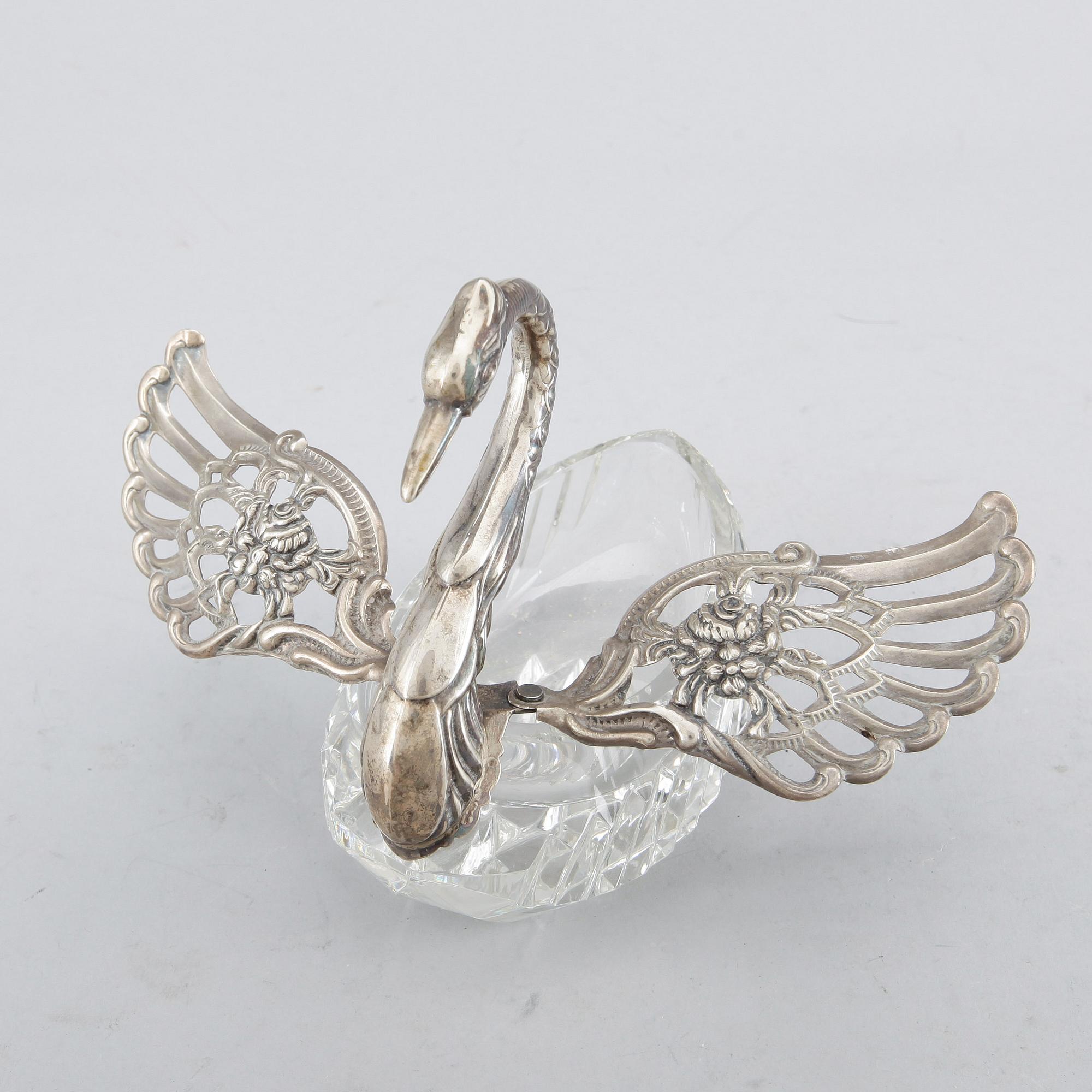 PRYDNADSSKÅL, glas, silver, svensk importstämpel, sent 1900-tal.