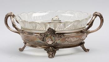 UPPSATSSKÅL, silver och glas, Gustaf Möllenborg, rokokostil, 1901.