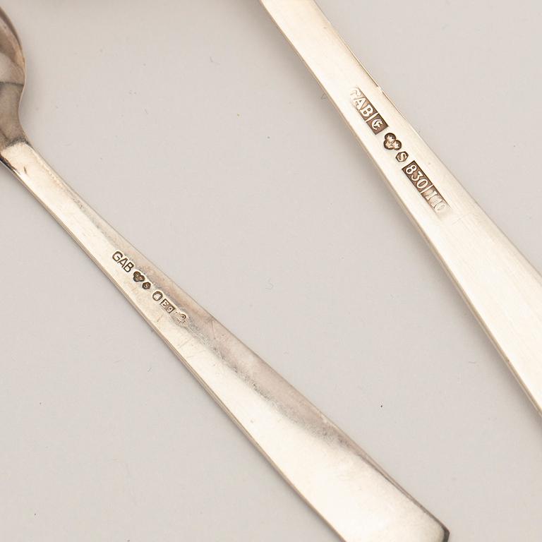 Jacob Ängman, kaffeskedar 12 st, samt tårtspade, silver, "Rosenholm", GAB, Stockholm.