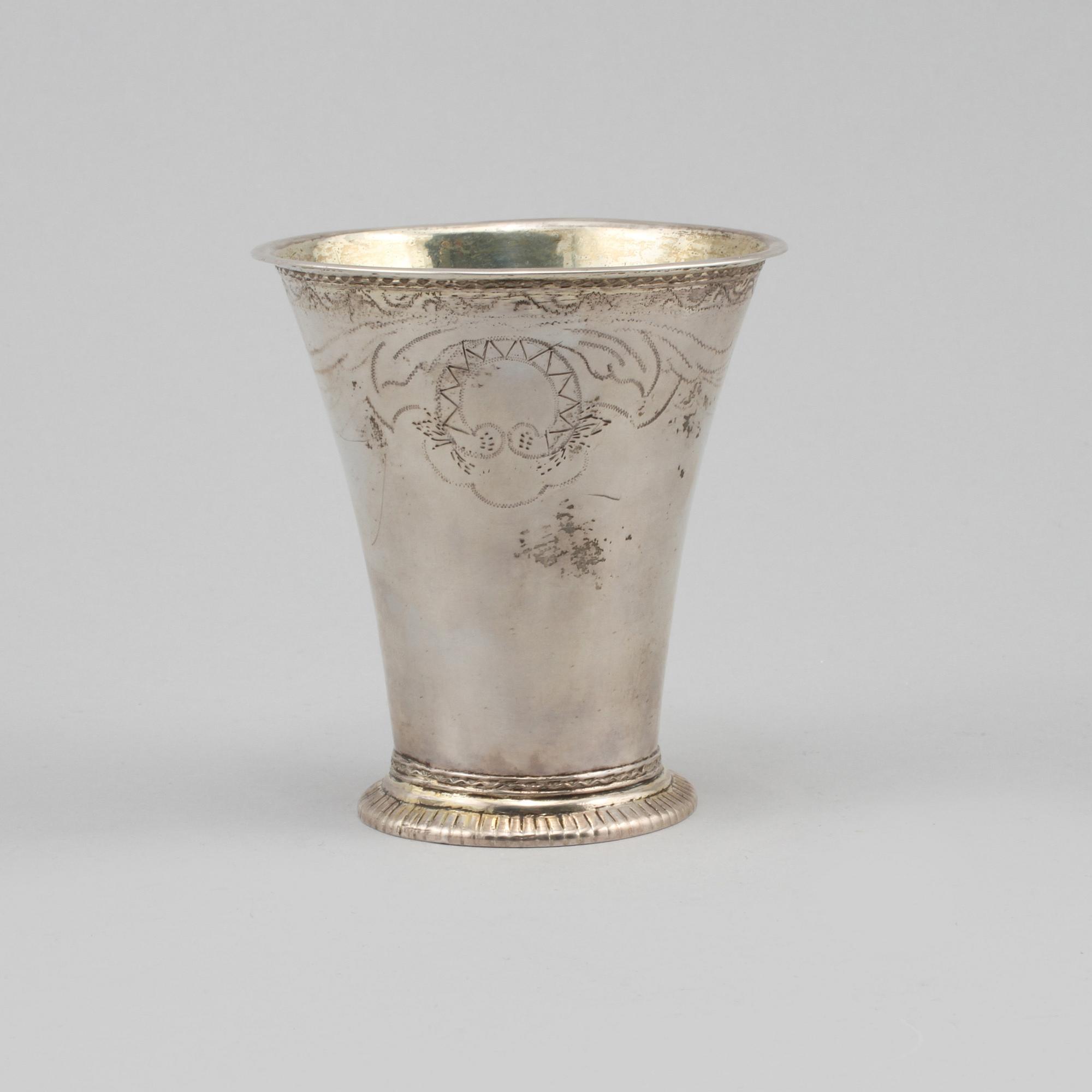 BÄGARE, silver, Johan Hedman, Södertälje, 1766, vikt 85 gram.