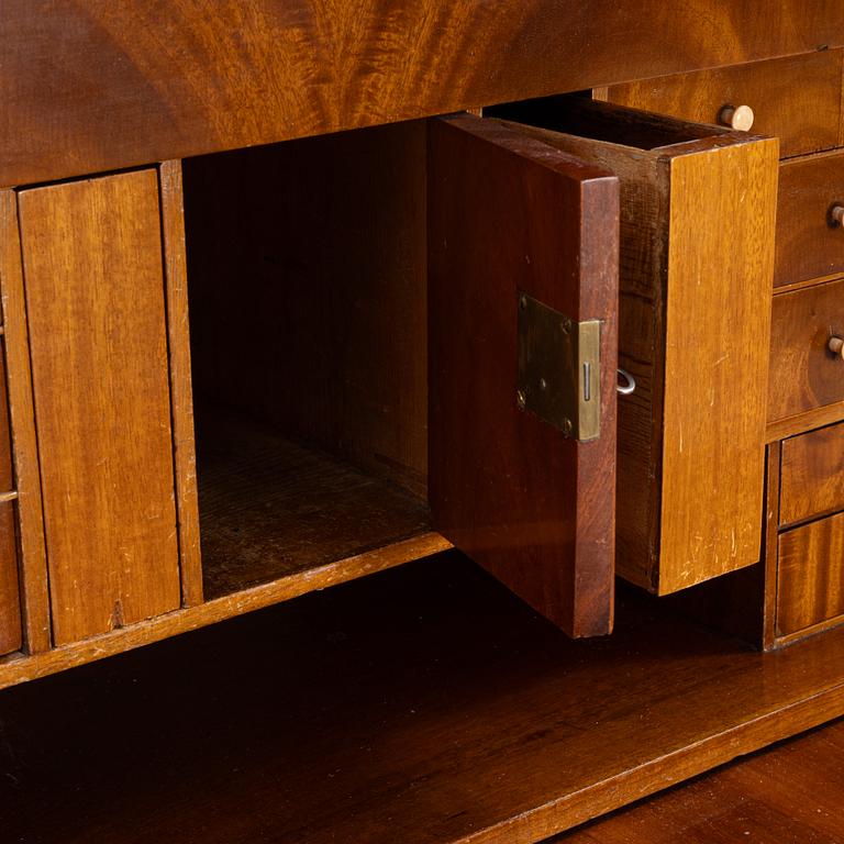 A mahogany veneered secretaire by Daniel Sehfbom, Stockhom 1800-1837.