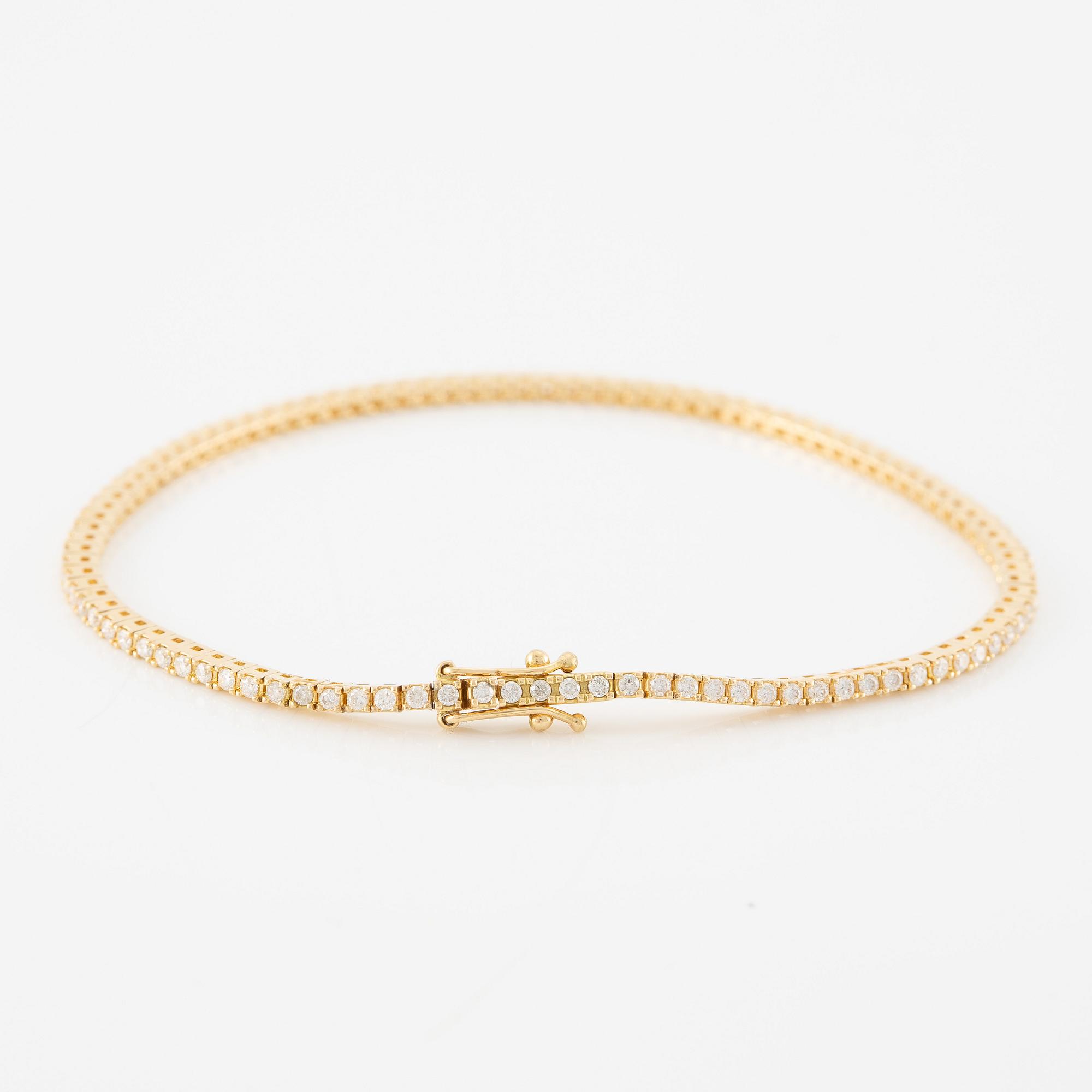 Tennis bracelet, 18K gold with brilliant-cut diamonds.