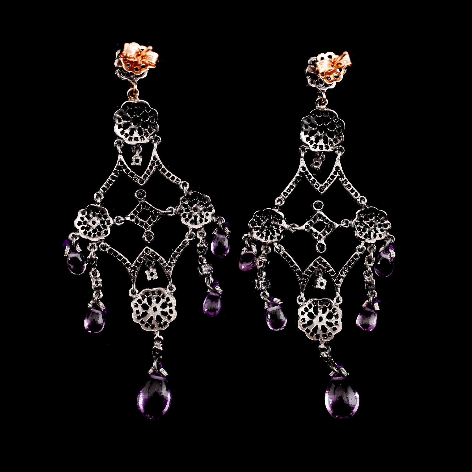 ÖRHÄNGEN, 1 par, silver/guld, ametister och diamanter/rosenstenar ca 2.85 ct.