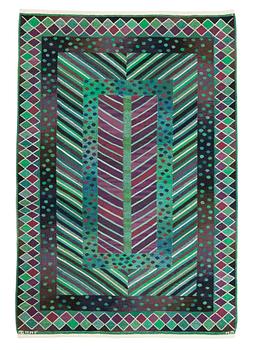 596. RUG. "Granen, grön". Flat weave. 230,5 x 156,5 cm. Signed AB MMF MR.