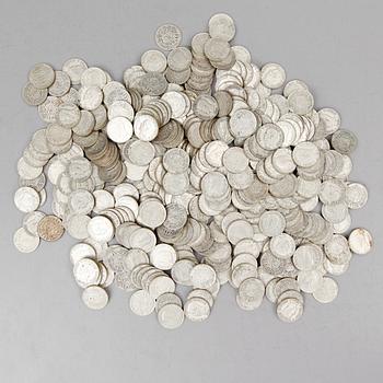 SAMLING SILVERMYNT, enkronor, Gustaf V, 1910-1941. Vikt ca 3000 gram.