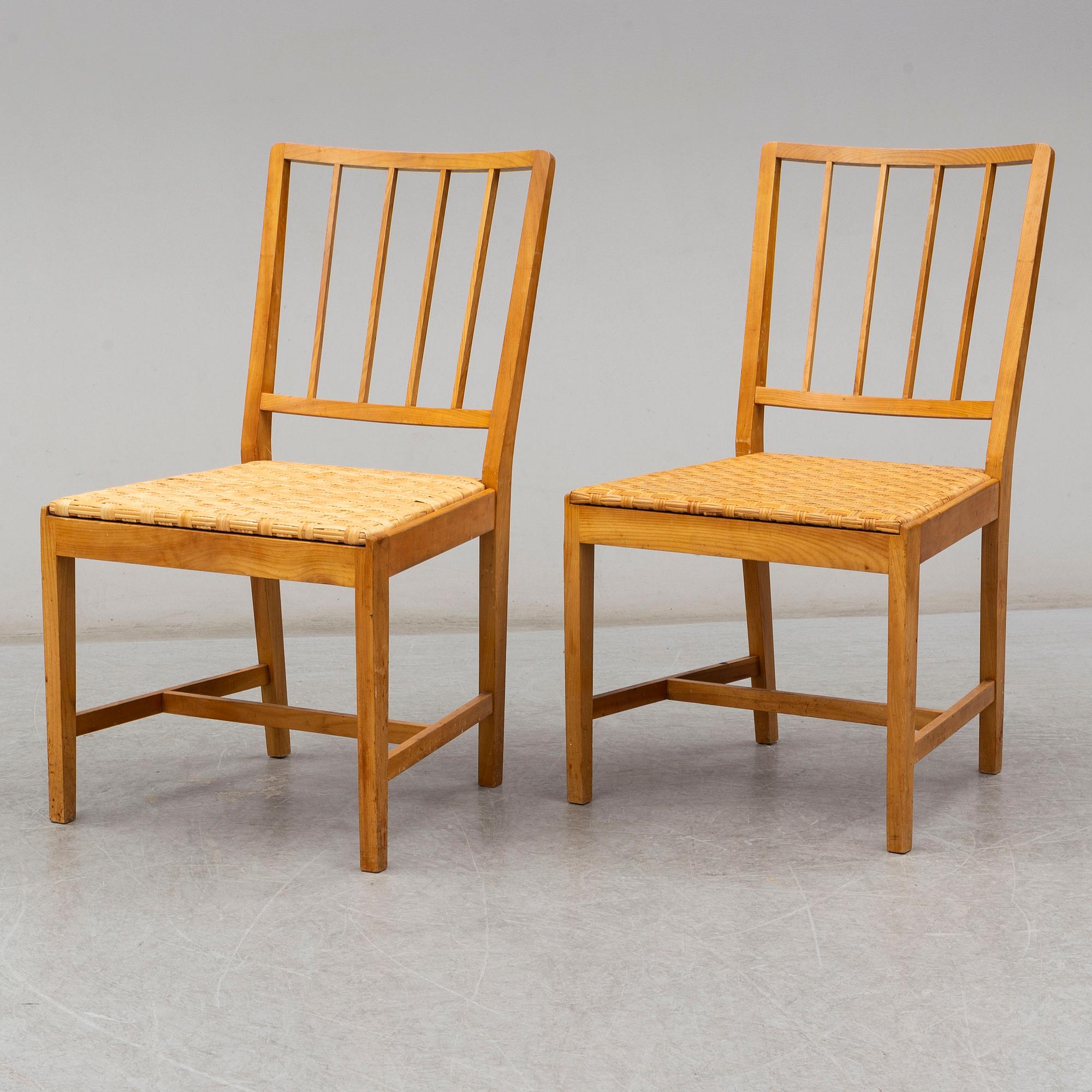 JOSEF FRANK, a set of six elm and rattan dining chairs, model 800.