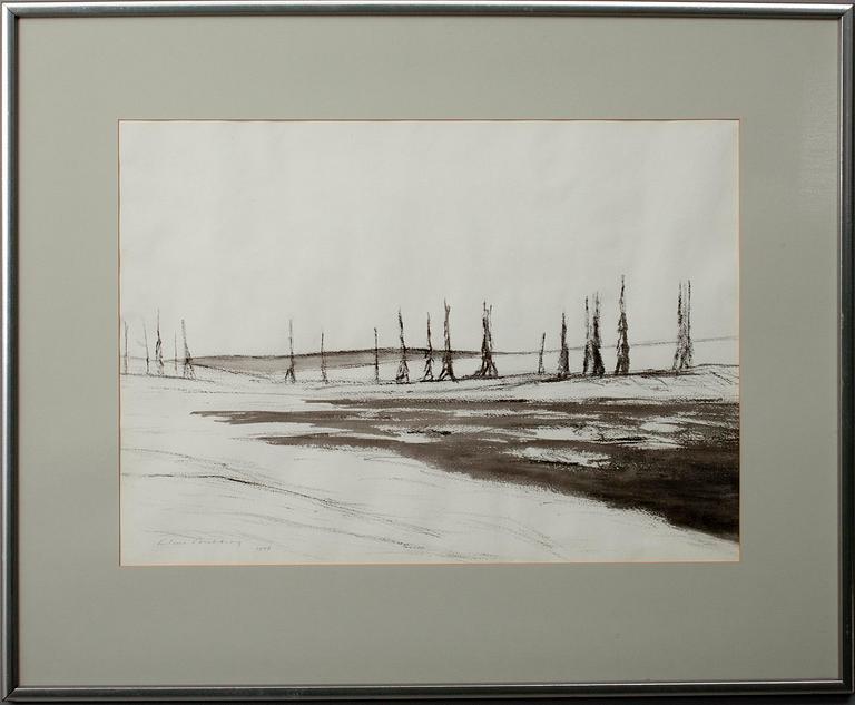 KLAUS BACKBERG, blandteknik på papper, signerad och daterad 1977.